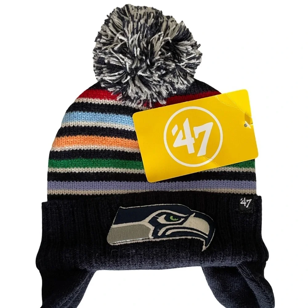 NWT Navy Seattle Seahawks Kids Winter Hat Rare Factory Prototype One Size